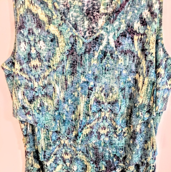 Catherine's IKAT Tank Ruffle Aqua size 2X 22 24 - Picture 2 of 5